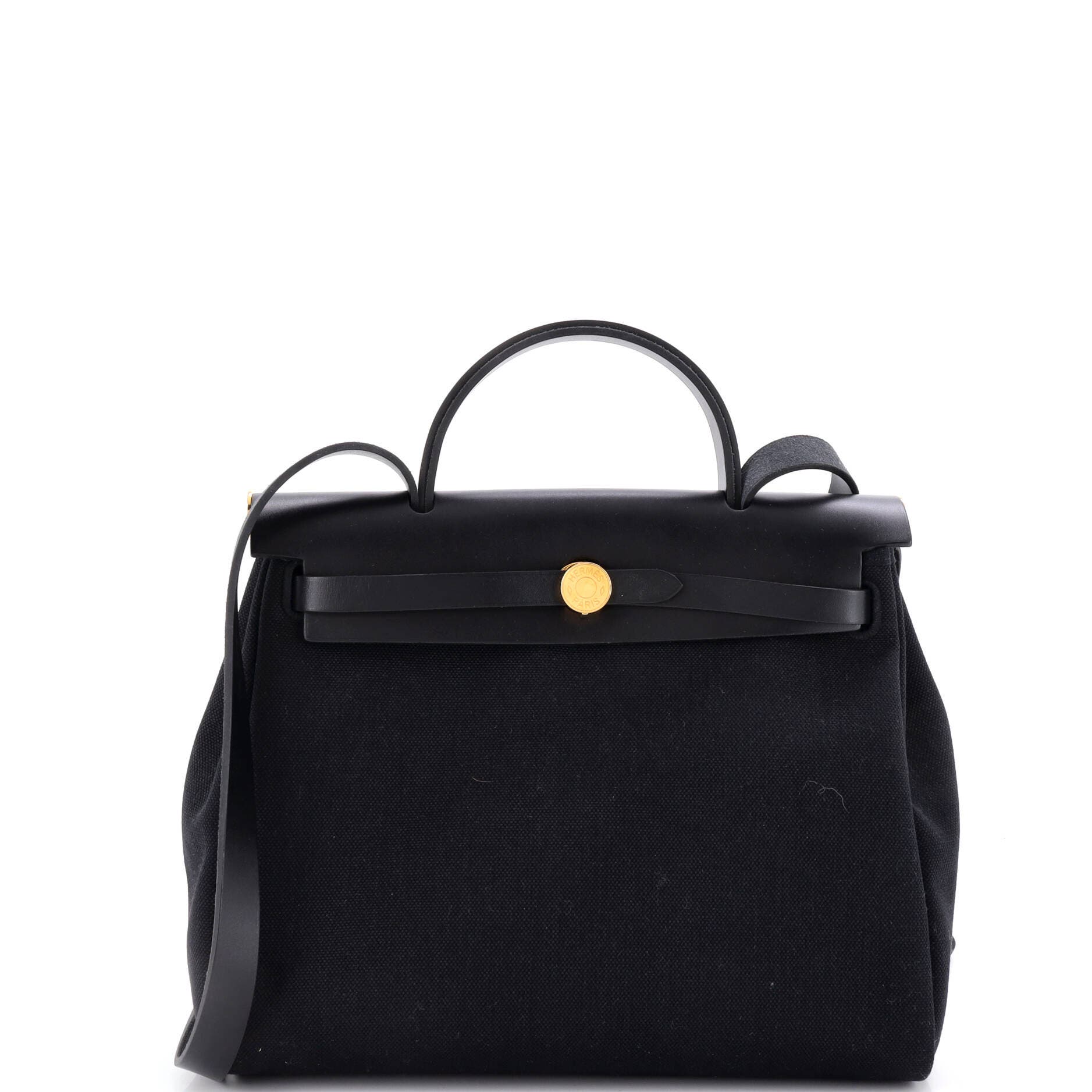 Pre-Owned Hermes Herbag Zip Leather and Toile 31, Main, color, Noir