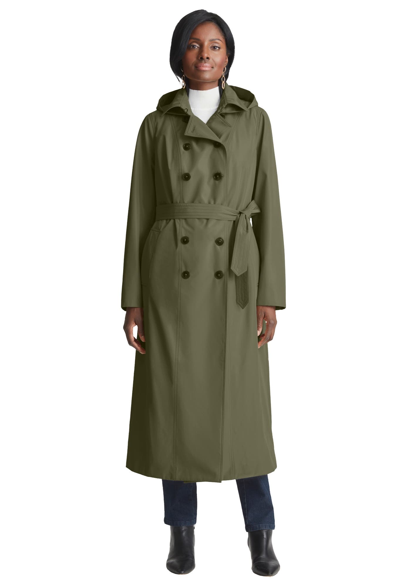 Double-Breasted Long Trench Raincoat - image 4