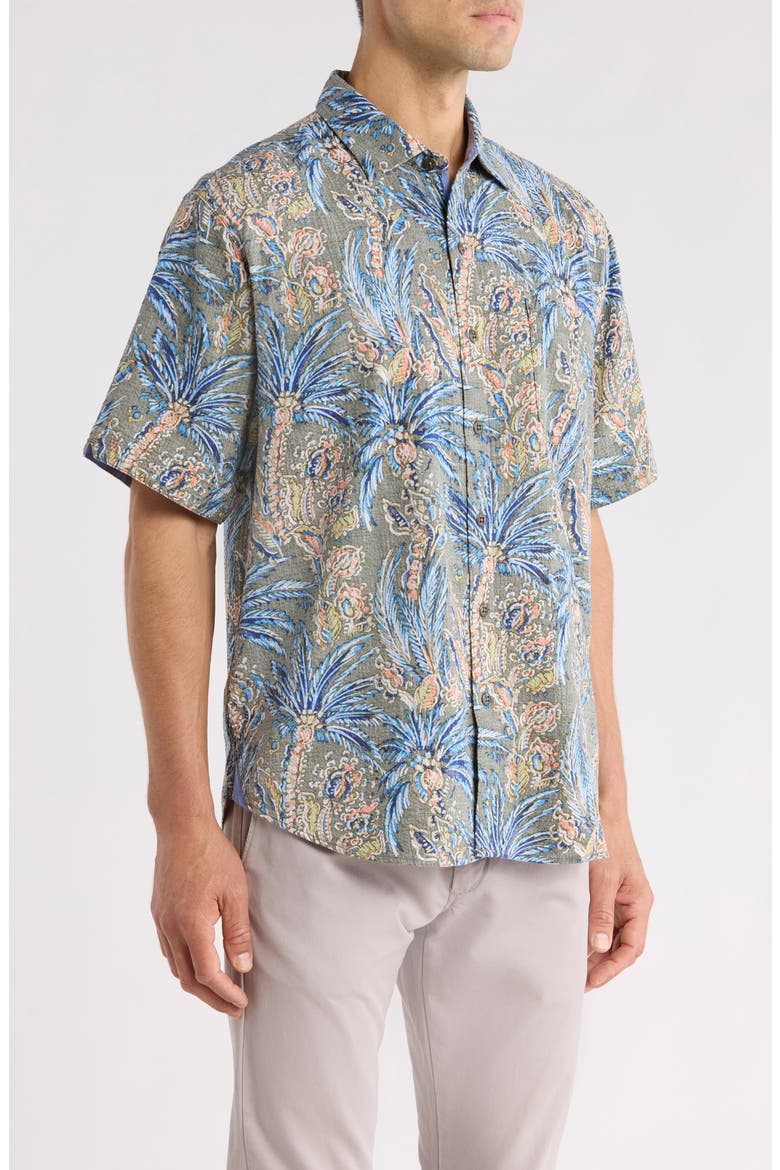 Nova Wave Fiera Fronds Short Sleeve Cotton Blend Seersucker Button-Up Shirt, Alternate, color, PALM MOSS
