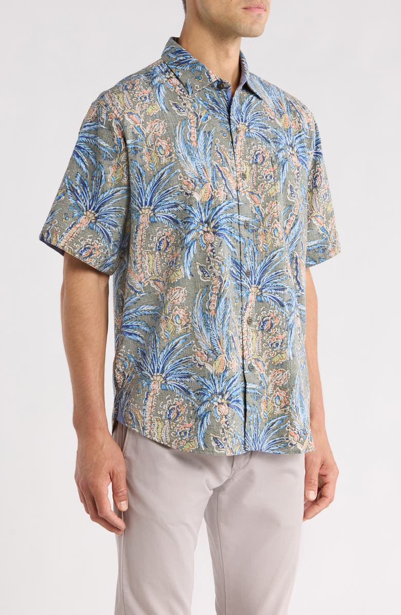 Tommy Bahama Nova Wave Fiera Fronds Short Sleeve Cotton Blend Seersucker Button-Up Shirt, Alternate, color, Palm Moss