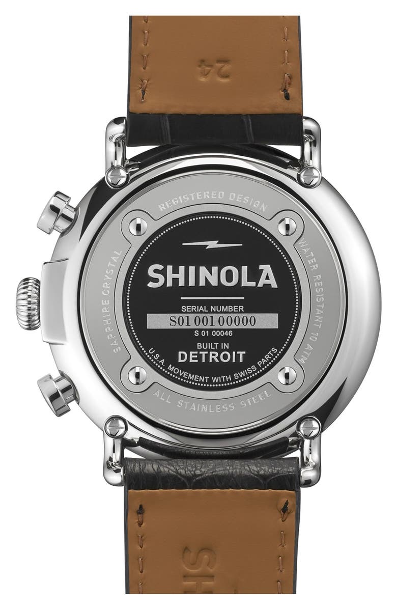 Shinola 'The Runwell Chrono' Alligator Strap Watch, 47mm, Alternate, color,