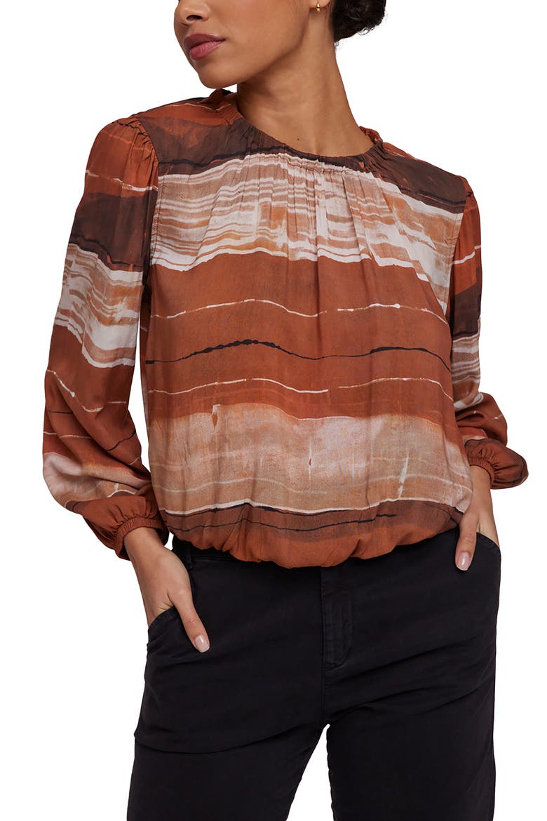 Shirred Elastic Hem Top, Alternate, color, RUST STRIPES PRINT