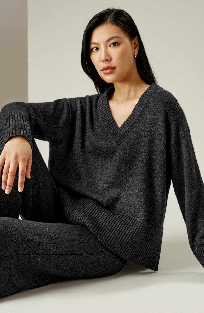Lilysilk Women's V Neck Wool-Cashmere Blend Hoodie, Alternate, color, Dark Gray