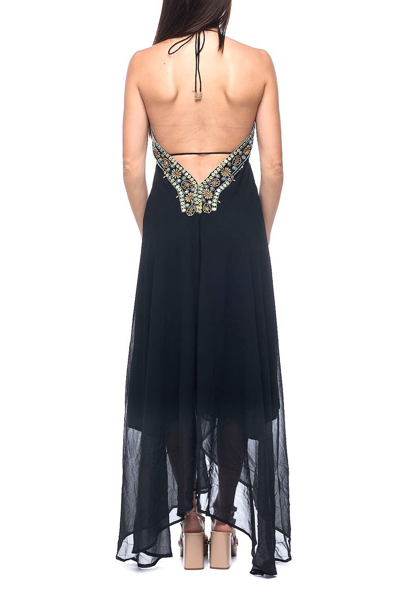 Embellished Halter Cover-Up Dress, Alternate, color, BLACK