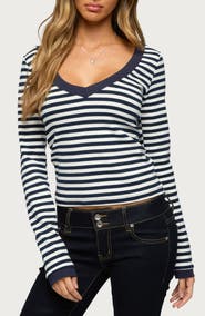 EDIKTED Kimi Stripe Long Sleeve Top