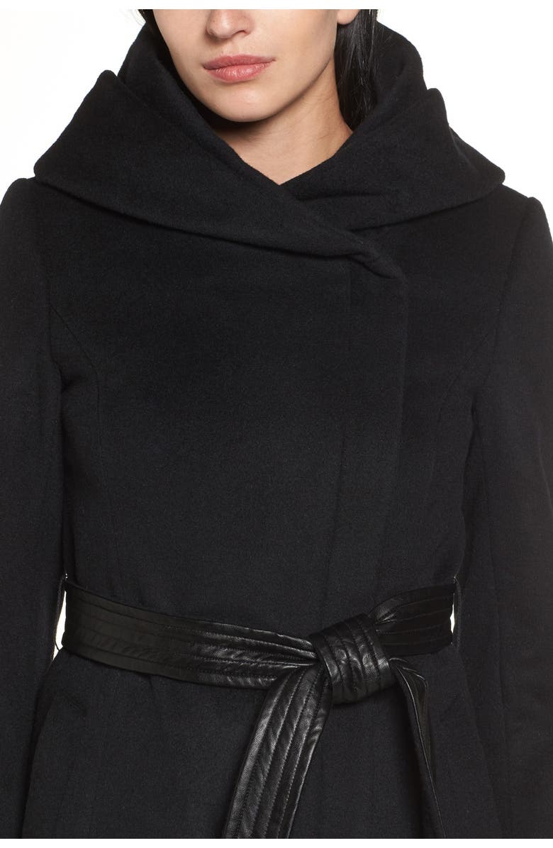 Cole Haan Hoodied Tie Waist Wool Blend Coat, Alternate, color,