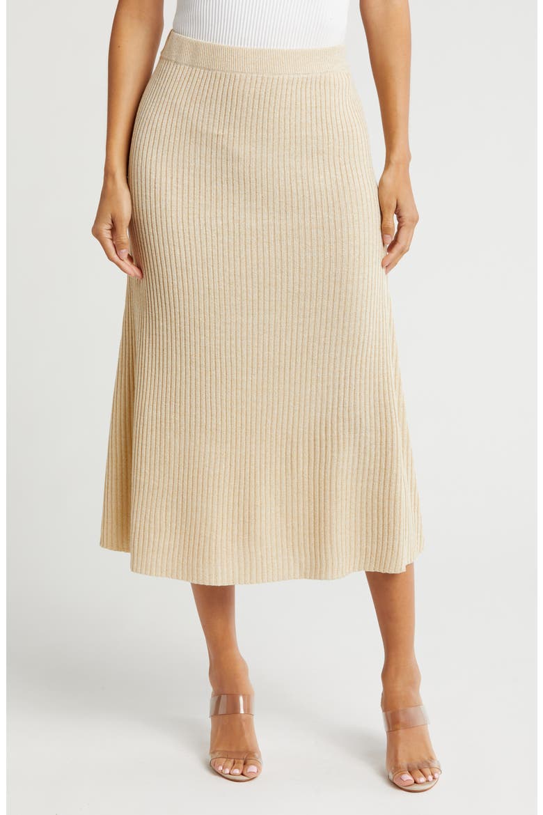 Ribbed A-Line Sweater Skirt, Main, color, KHAKI GOLD