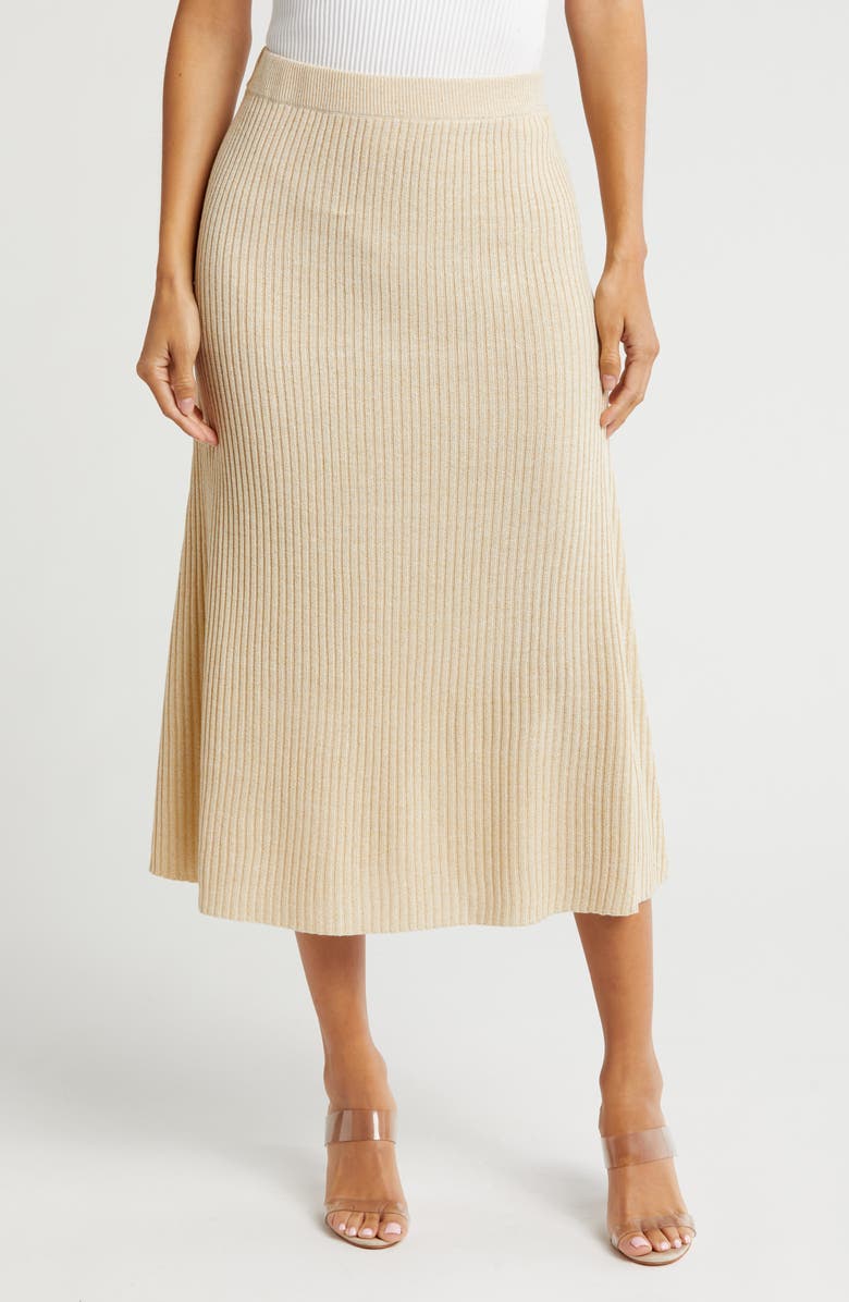 Gemma + Jane Ribbed A-Line Sweater Skirt, Main, color, Khaki Gold