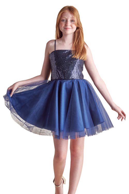 Un Deux Trois Girl's Sequin & Tulle Mini Dress In Navy