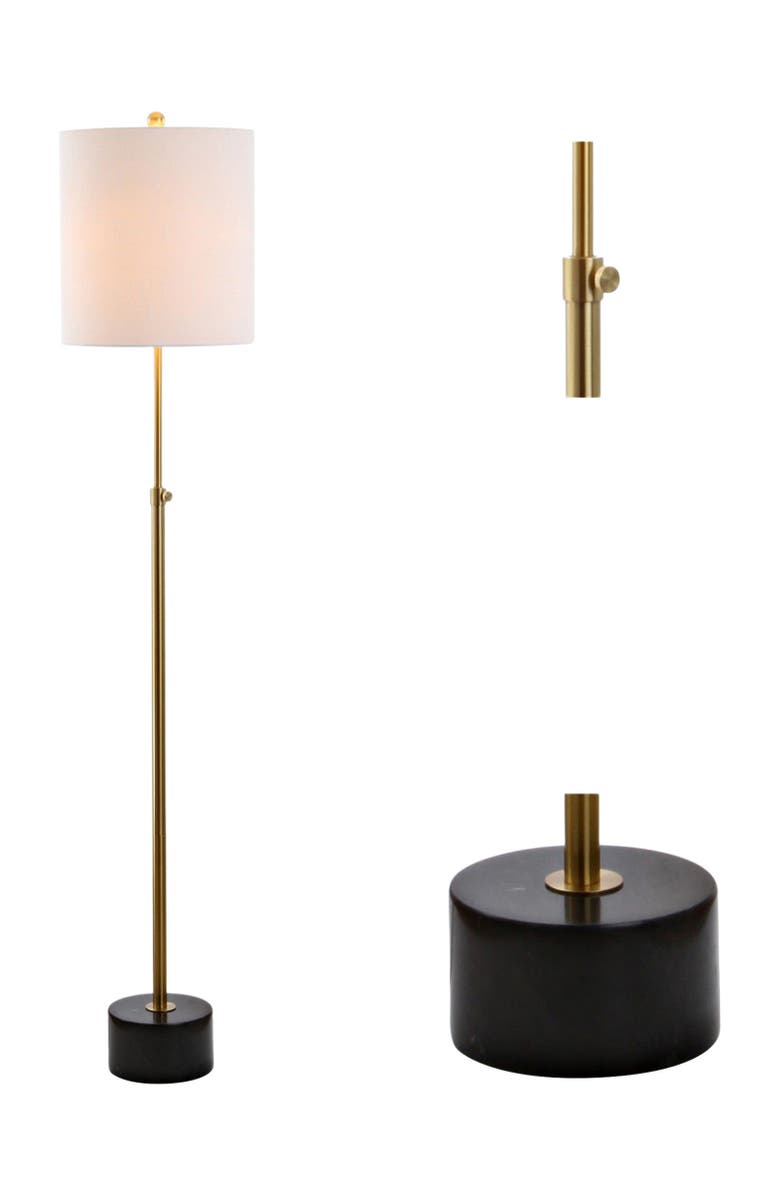 JONATHAN Y Crosby 66" Adjustable Height Metal LED Floor Lamp, Brass/Black Marble, Main, color, Brass Gold/Black