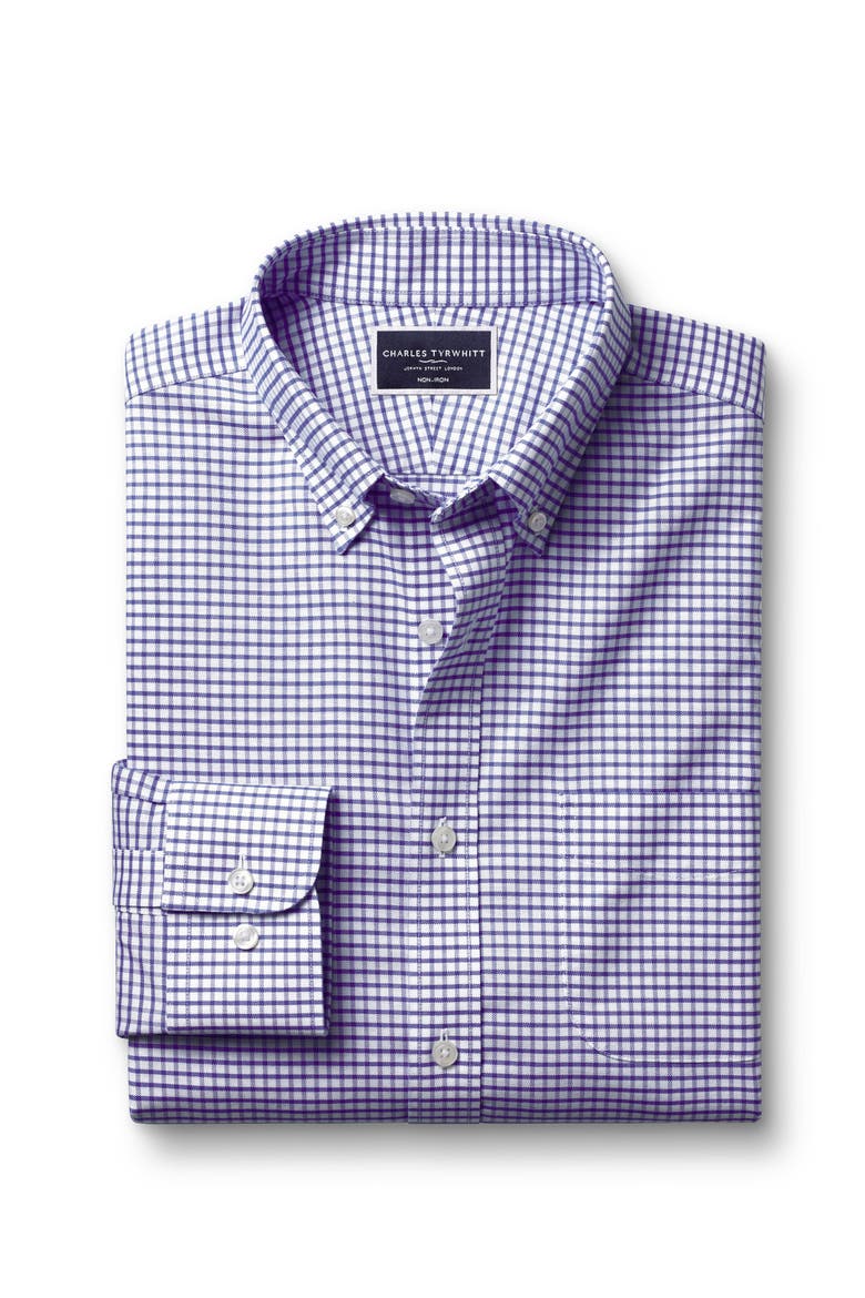 Slim Fit Button-Down Collar Non-Iron Stretch Check Oxford Shirt, Alternate, color, Cornflower Blue