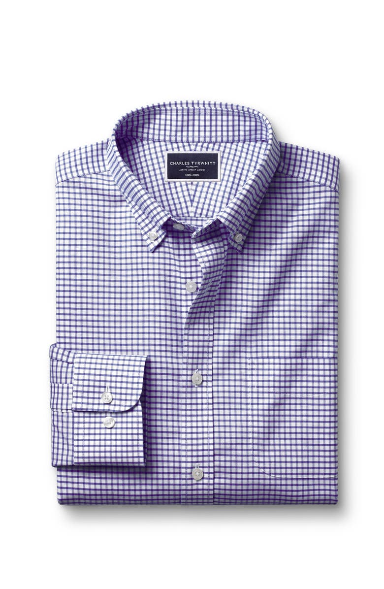 Charles Tyrwhitt Slim Fit Button-Down Collar Non-Iron Stretch Check Oxford Shirt, Alternate, color, Cornflower Blue