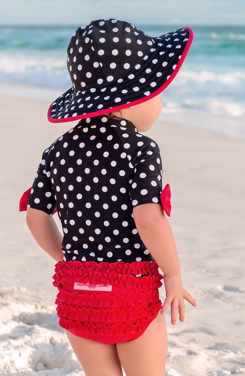 RuffleButts Vintage Two-Piece Rashguard Swimsuit & Hat Set, Alternate, color,