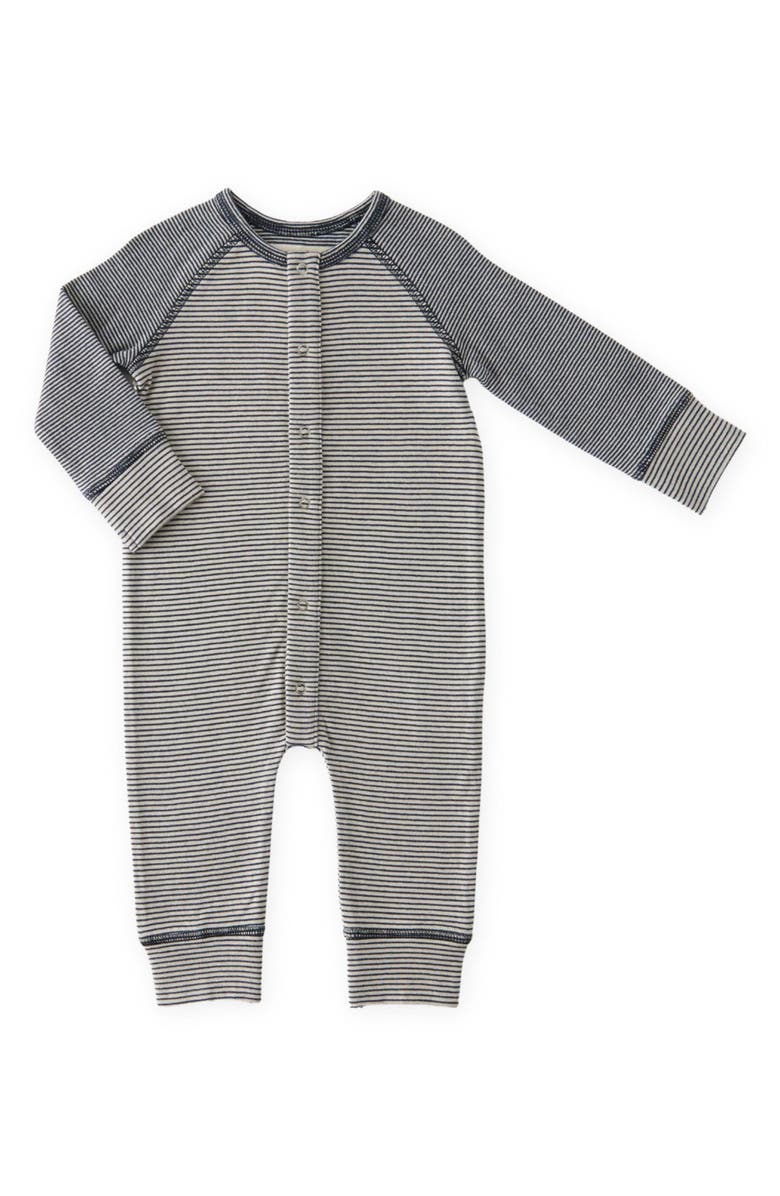 Pehr Stripes Away Raglan Sleeve Organic Cotton Romper, Main, color, Ink