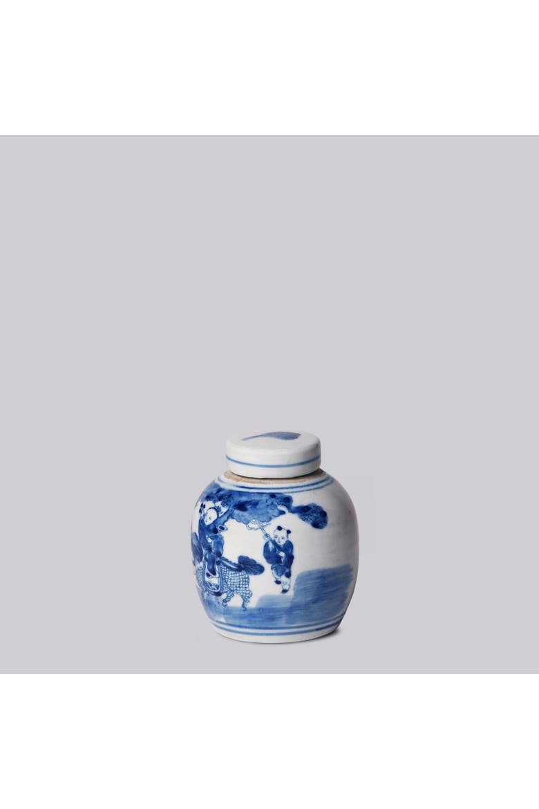Porcelain Mini Playing Children Round Jar, Alternate, color, Blue and White