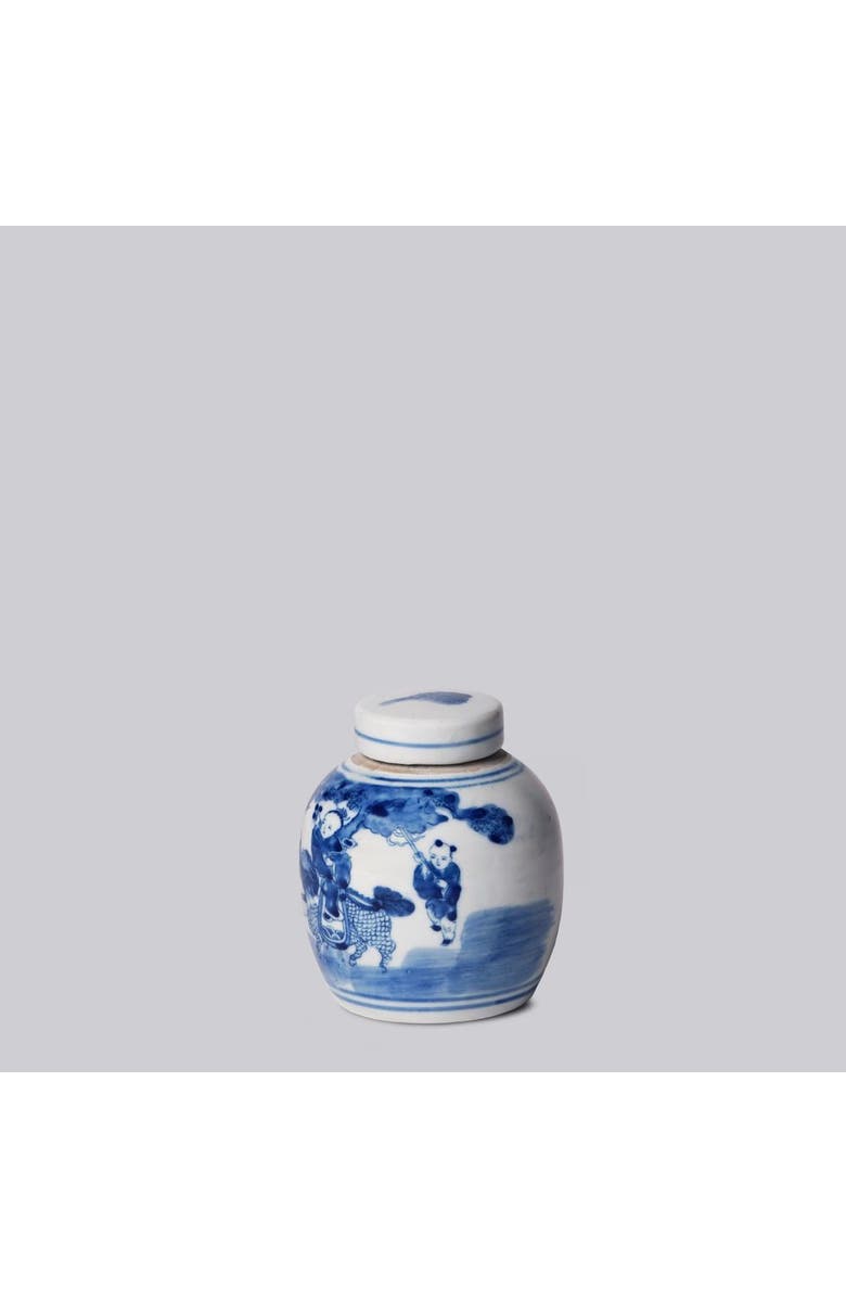 Cobalt Guild Porcelain Mini Playing Children Round Jar, Alternate, color, Blue And White