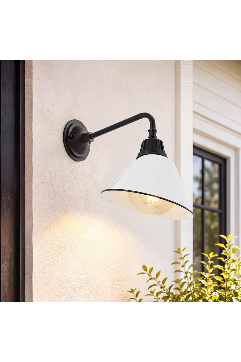 Croydon 1-Light Farmhouse Industrial Indoor/Outdoor Iron LED Gooseneck Arm Outdoor Sconce, Alternate, color, White/Black