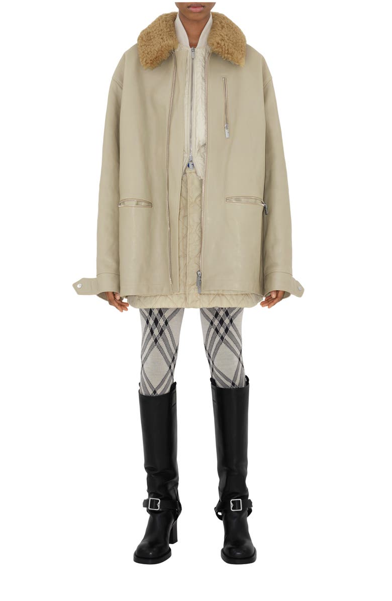 Burberry Short Leather Car Coat, Main, color, 