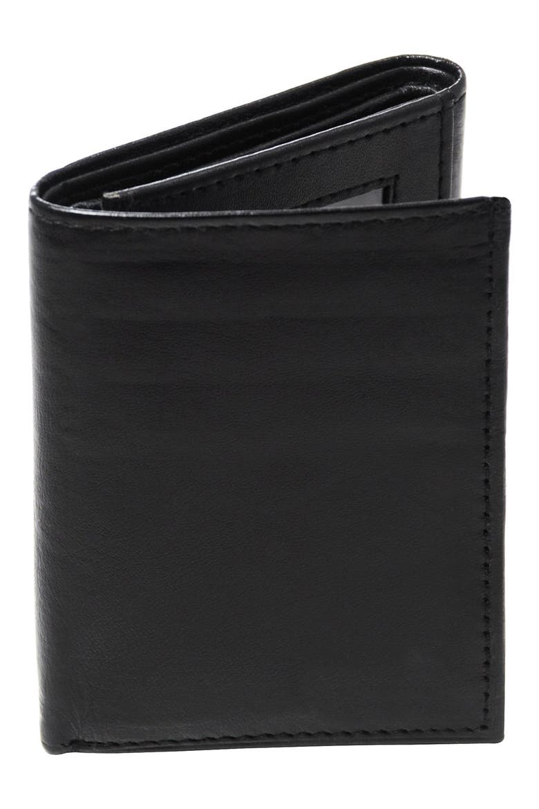 'Oxford' Monogram Leather Trifold Wallet, Main, color, BLACK - BLANK