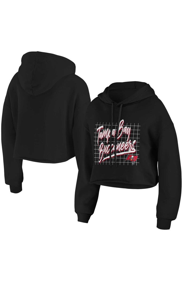 WEAR by Erin Andrews Women's WEAR by Erin Andrews Black Tampa Bay Buccaneers Domestic Cropped Pullover Hoodie, Main, color,