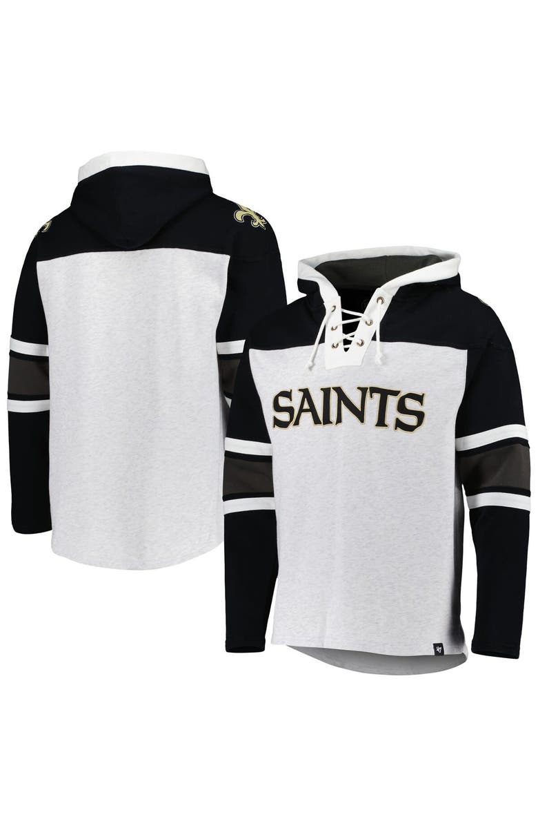 '47 Men's '47 New Orleans Saints Heather Gray Gridiron Lace-Up Pullover Hoodie, Main, color, Gray