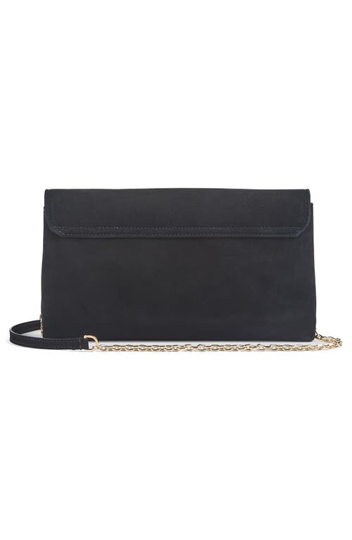 Lk Bennett Aria Curve Flap Suede Clutch In Black