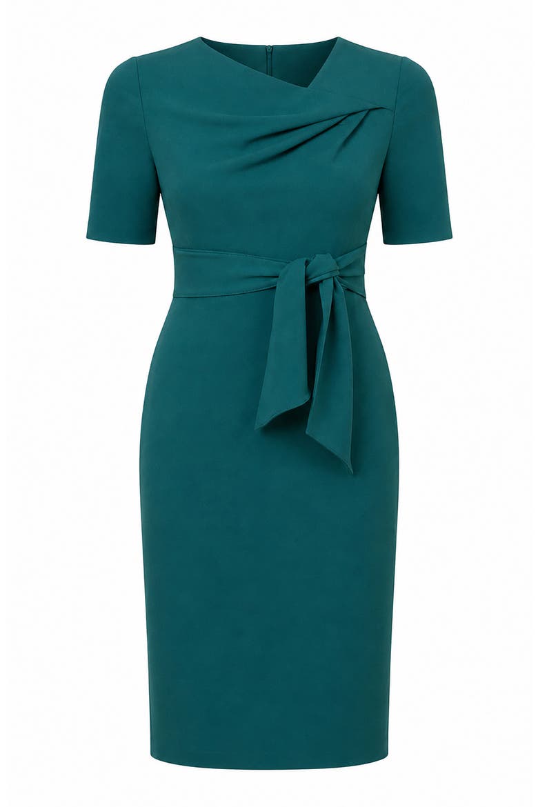 Tie Waist Crepe Sheath Dress, Alternate, color, HUNTER