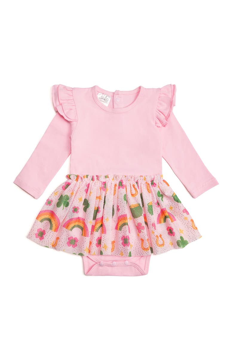 Sweet Wink Lucky Doodle St. Patrick's Day Long Sleeve Tutu Bodysuit, Main, color,