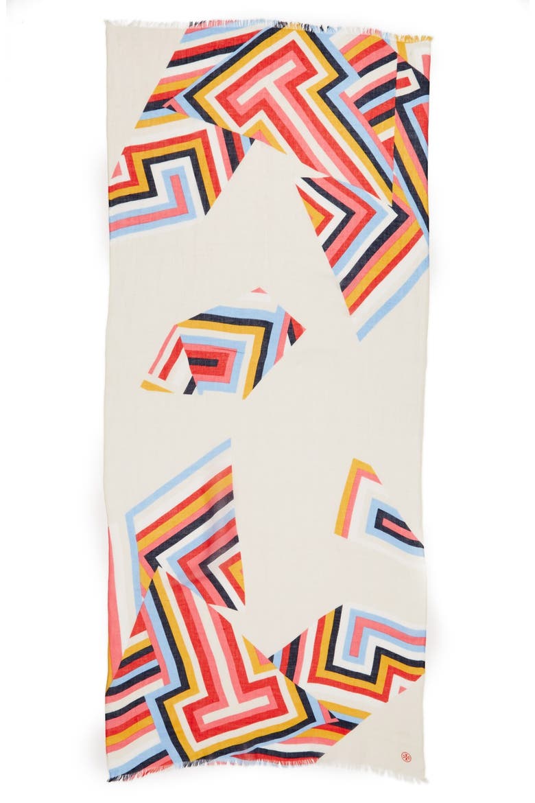 Stripe T-Print Linen Blend Scarf, Alternate, color, NEW IVORY