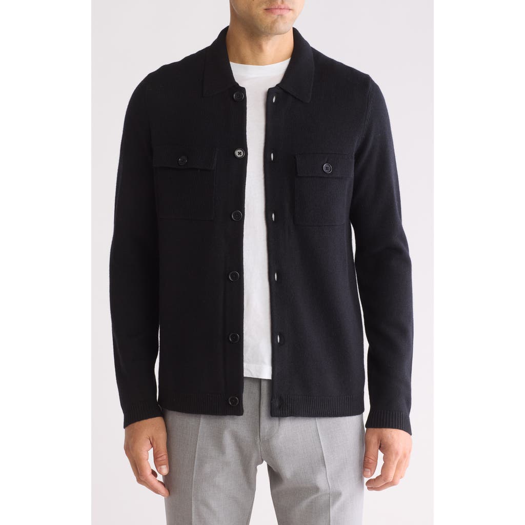 Amicale Knit Long Sleeve Button-up Shirt In Black