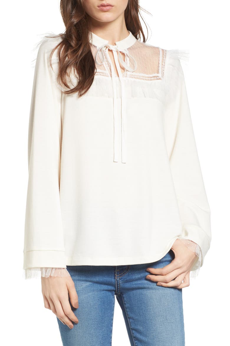 Mesh Yoke Sweatshirt, Main, color, CREAM COMBO