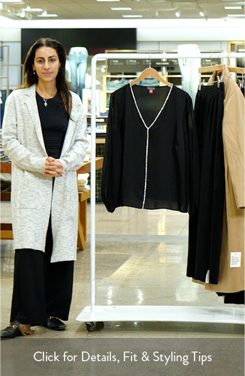 Crystal Detail Long Sleeve Hammered Satin & Chiffon Top, sales video thumbnail