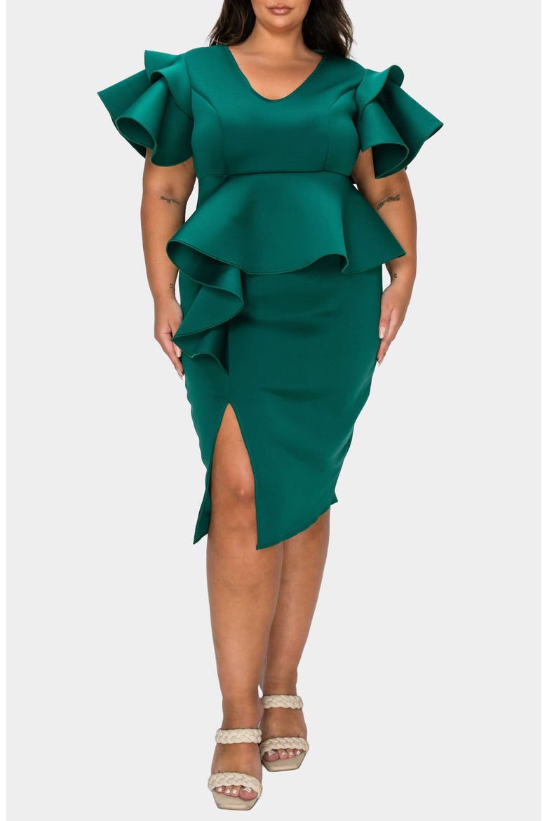 Kira Neoprene Peplum Dress, Main, color, HUNTER GREEN