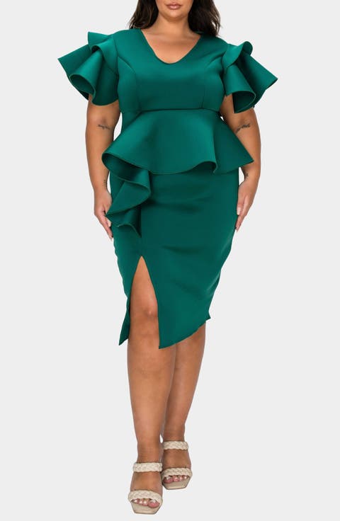 Kira Neoprene Peplum Dress (Plus)