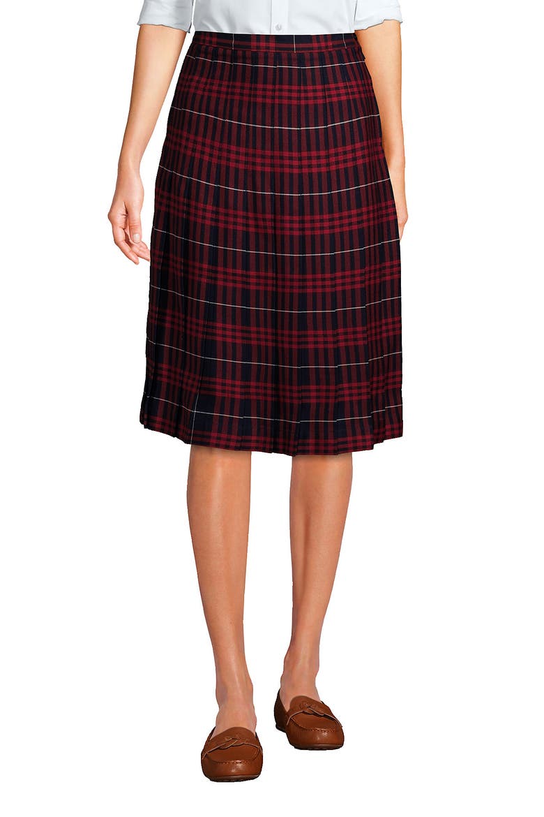 School Uniform  Plaid Pleated Skirt Below the Knee, Main, color, Classic Navy Large Plaid