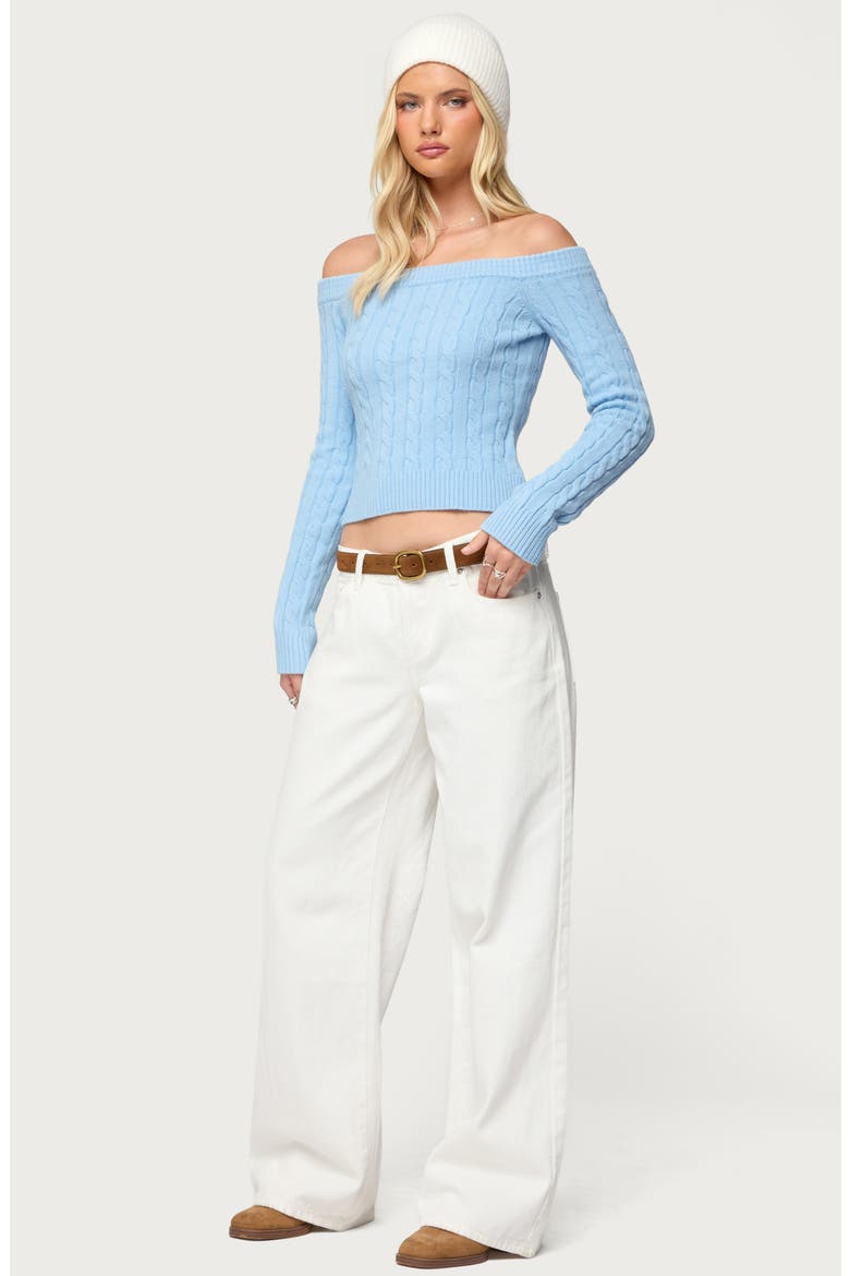 Tanzia Off the Shoulder Cable Stitch Sweater, Alternate, color, LIGHT-BLUE