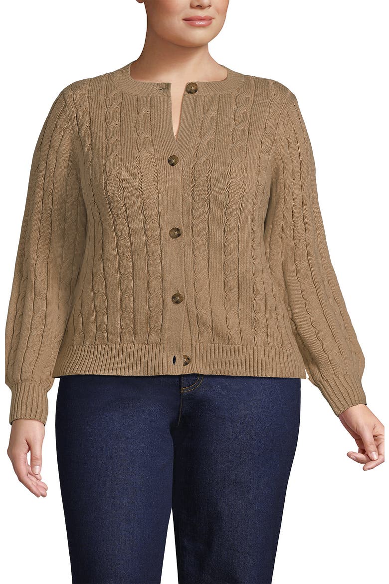 Drifter Classic Cable Crew Neck Cardigan Sweater, Main, color, Vicuna Heather