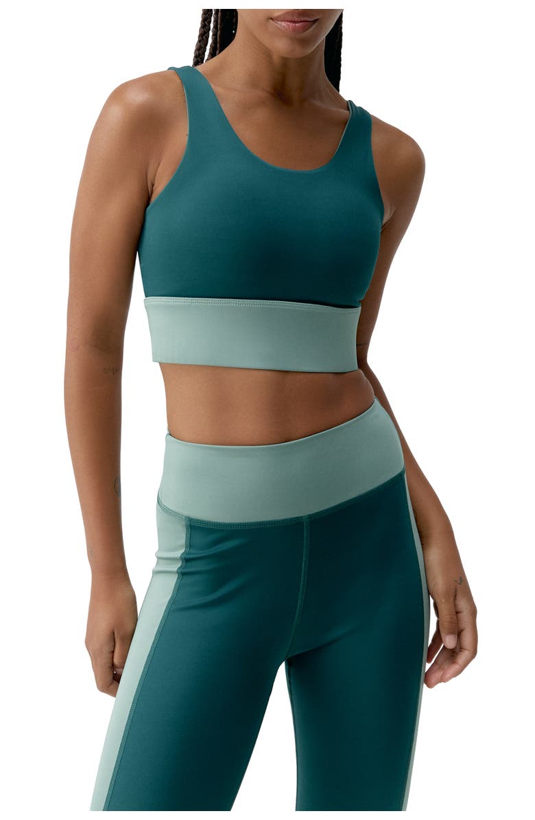 Born Living Yoga Maiko Medium Support Performance Sport Top, Main, color, Iceberg Green/Deep Green