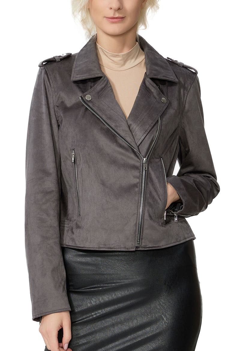 Willa Faux Suede Moto Jacket, Alternate, color, Dark Gray