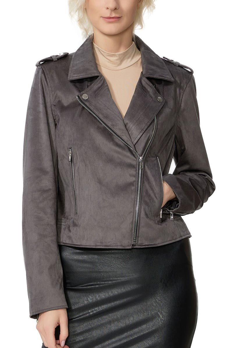 Kimi & Kai Willa Faux Suede Moto Jacket, Alternate, color, Dark Gray
