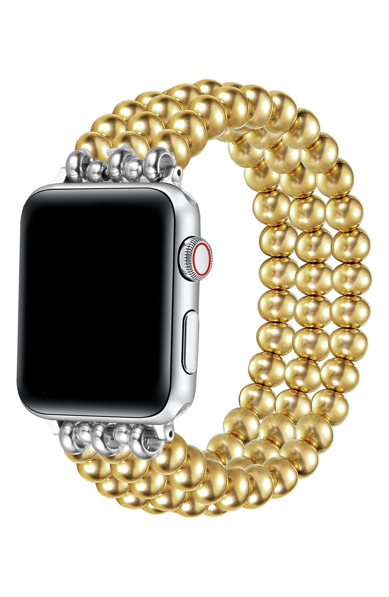 Posh Tech Nova Stainless Steel Beaded Band for Apple Watch, Alternate, color, Gold