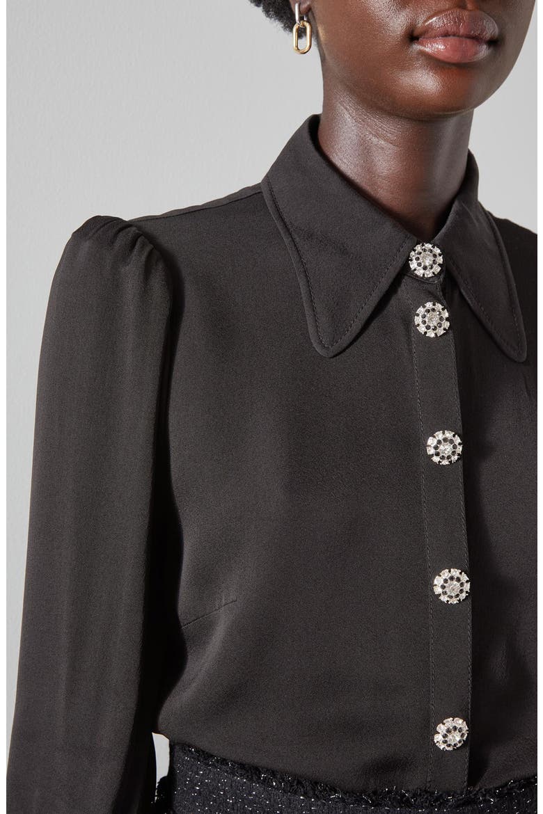 Sonya Embellished Button-Up Blouse, Alternate, color, BLACK