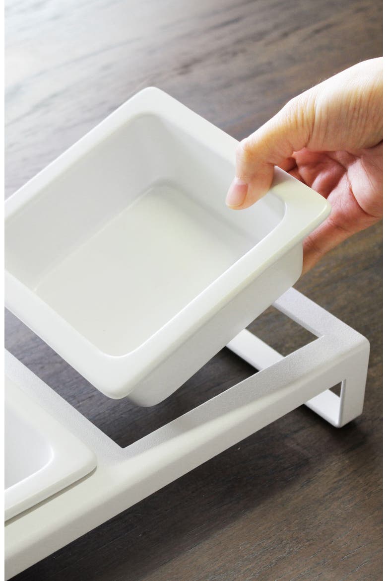 Short Elevated Double Bowl Pet Diner, Alternate, color, WHITE