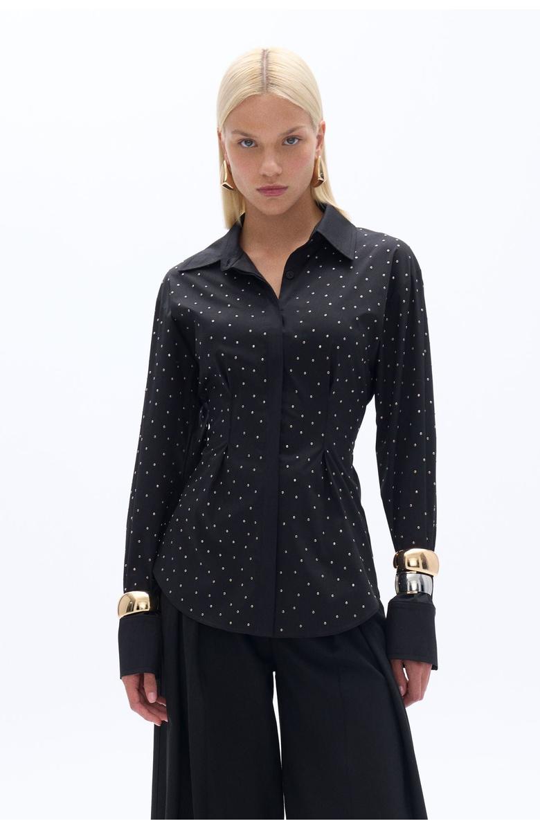 Nocturne Rhinestone Embroidered Button-Up Shirt, Main, color, 