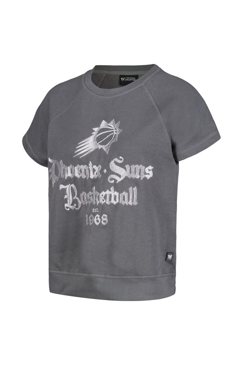 Women's The Wild Collective Gray Phoenix Suns Embroidered Fleece Raglan Short Sleeve Pullover Sweatshirt, Alternate, color, Gray