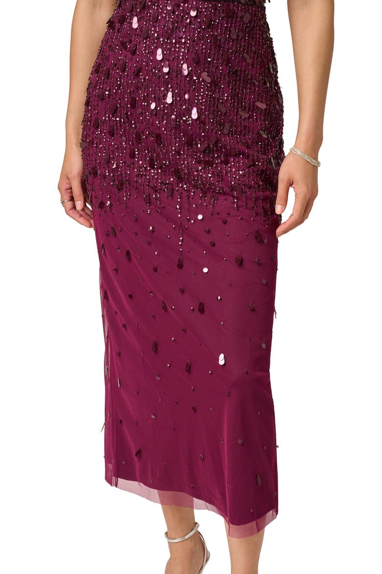 Beaded Flutter Sleeve Mesh Cocktail Dress, Alternate, color, BORDEAUX