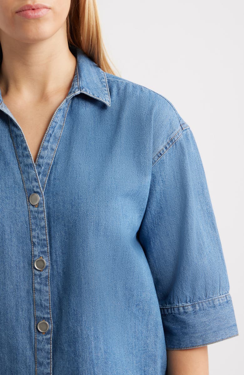 beachlunchlounge Kindell Cotton Denim Button-Up Shirt, Alternate, color, Medium Wash