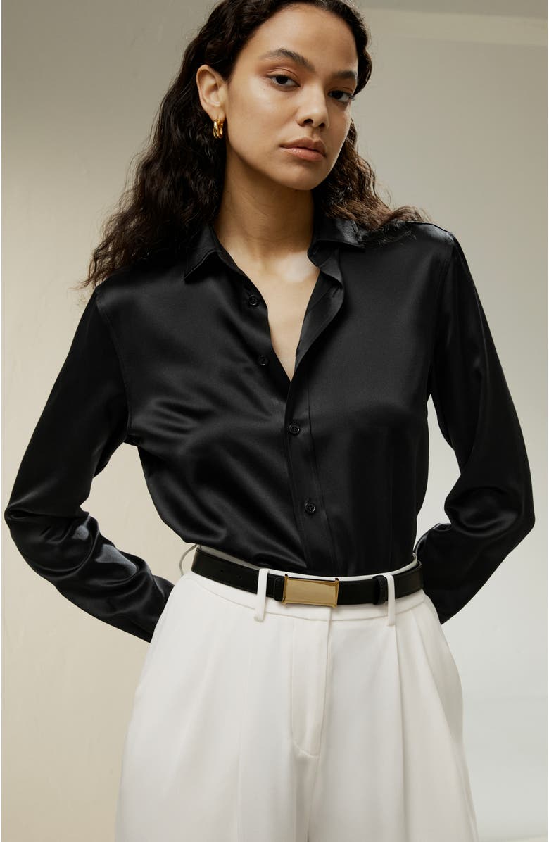 Lilysilk Tailored Button Down Silk Shirt, Alternate, color, Black