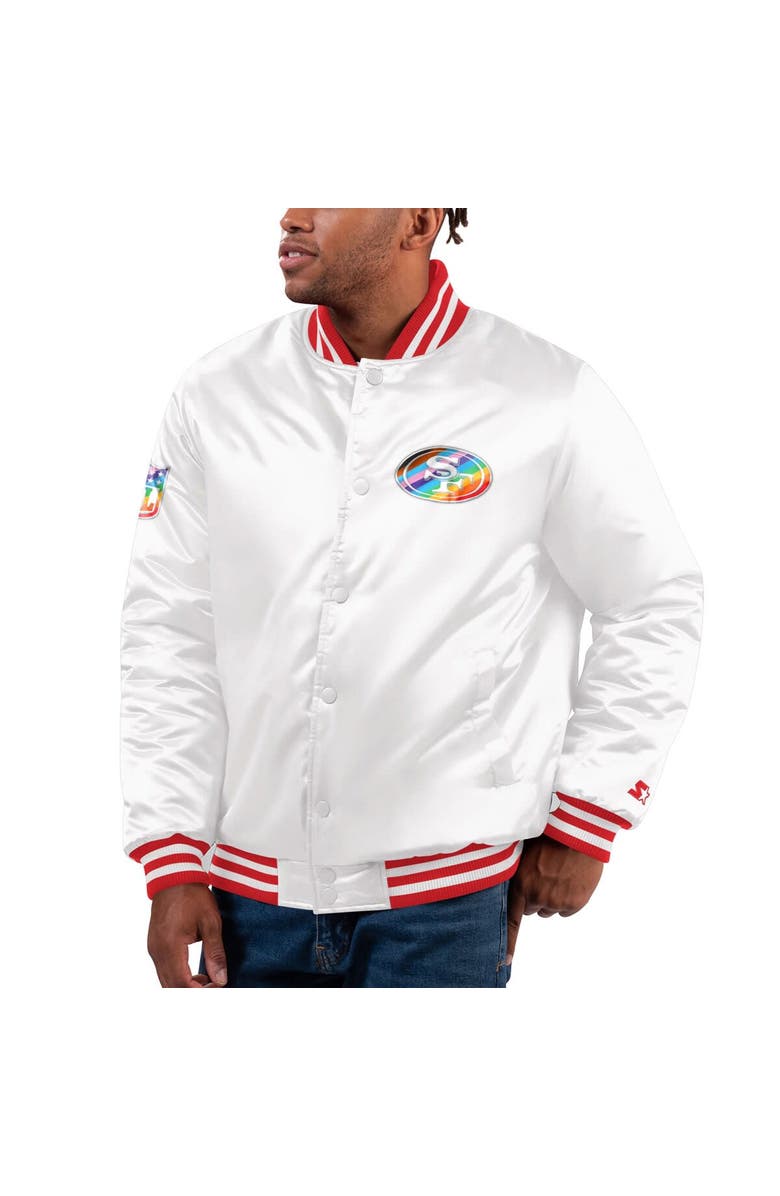STARTER Men's Starter White San Francisco 49ers Pride Full-Snap Varsity Jacket, Alternate, color, White