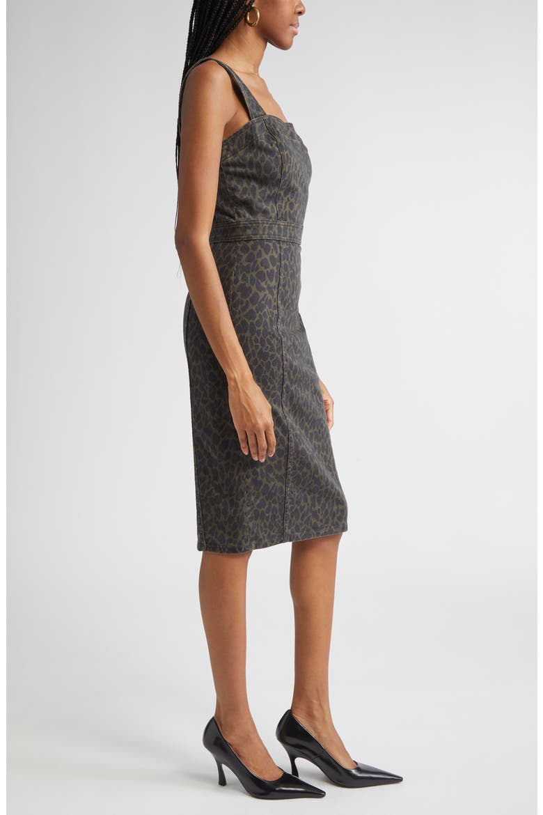 Tamera Cotton Blend Denim Sheath Dress, Alternate, color, DEEP OLIVE ANIMAL